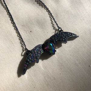 Betsey Johnson Black Iridescent Bat Necklace